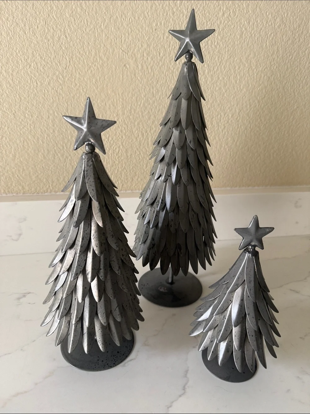 Pottery Barn Galvanized Metal Christmas Trees with Stars Set of 3